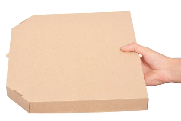 Hand Pizza Box Isolate White Background — Stok Foto