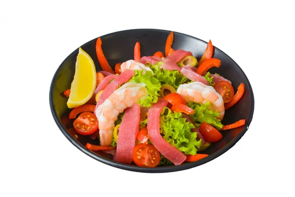 Sushi salad di piring hitam — Stok Foto