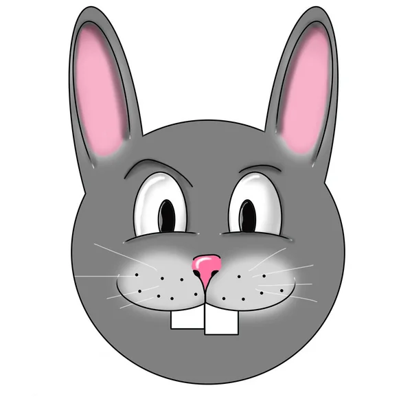 Ilustrasi kartun kepala kelinci abu-abu yang lucu — Stok Foto