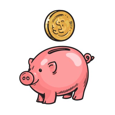 Madeni para ile karikatür piggy banka