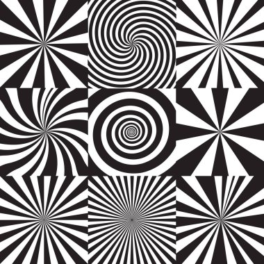 Vektör set kuvvetli güneş ışığı ve sarmal arka