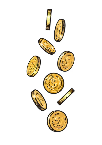 Ескіз падаючих золотих монет — стоковий вектор