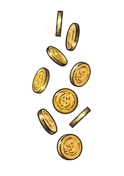 Bosquejo de monedas de oro cayendo — Vector de stock