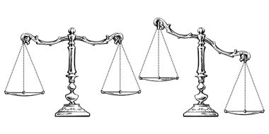 Robot resmini dengeli ve dengesiz ölçekler. Vektör.