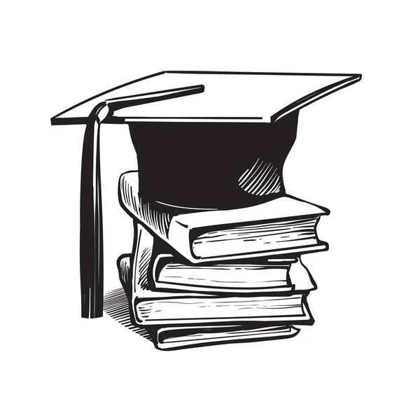 Tapa de graduación académica en la pila de libros. Vector — Archivo Imágenes Vectoriales