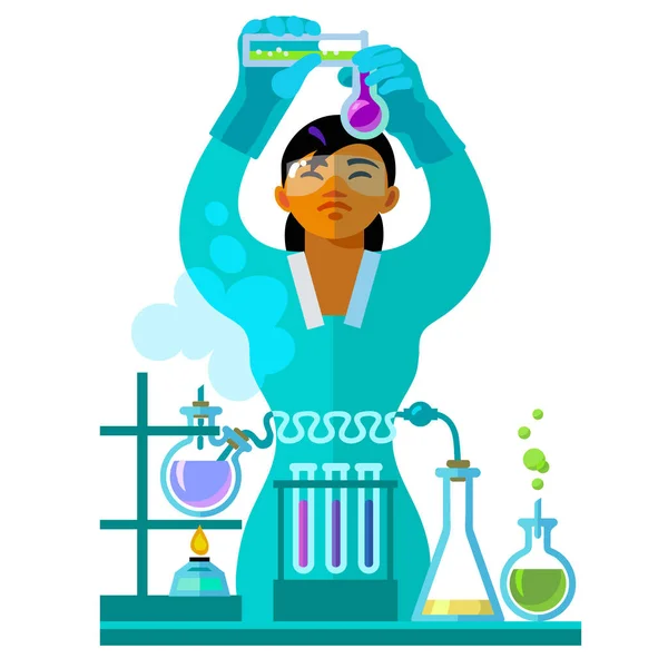 Mooie jonge vrouw wetenschapper werken in het laboratorium. Vector — Stockvector