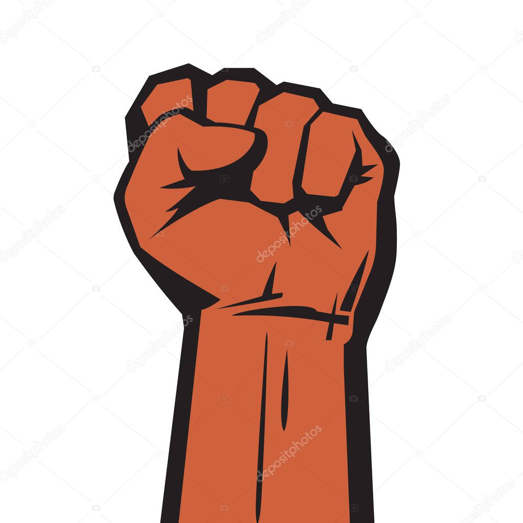 Raised hand with clenched fist. Vector
