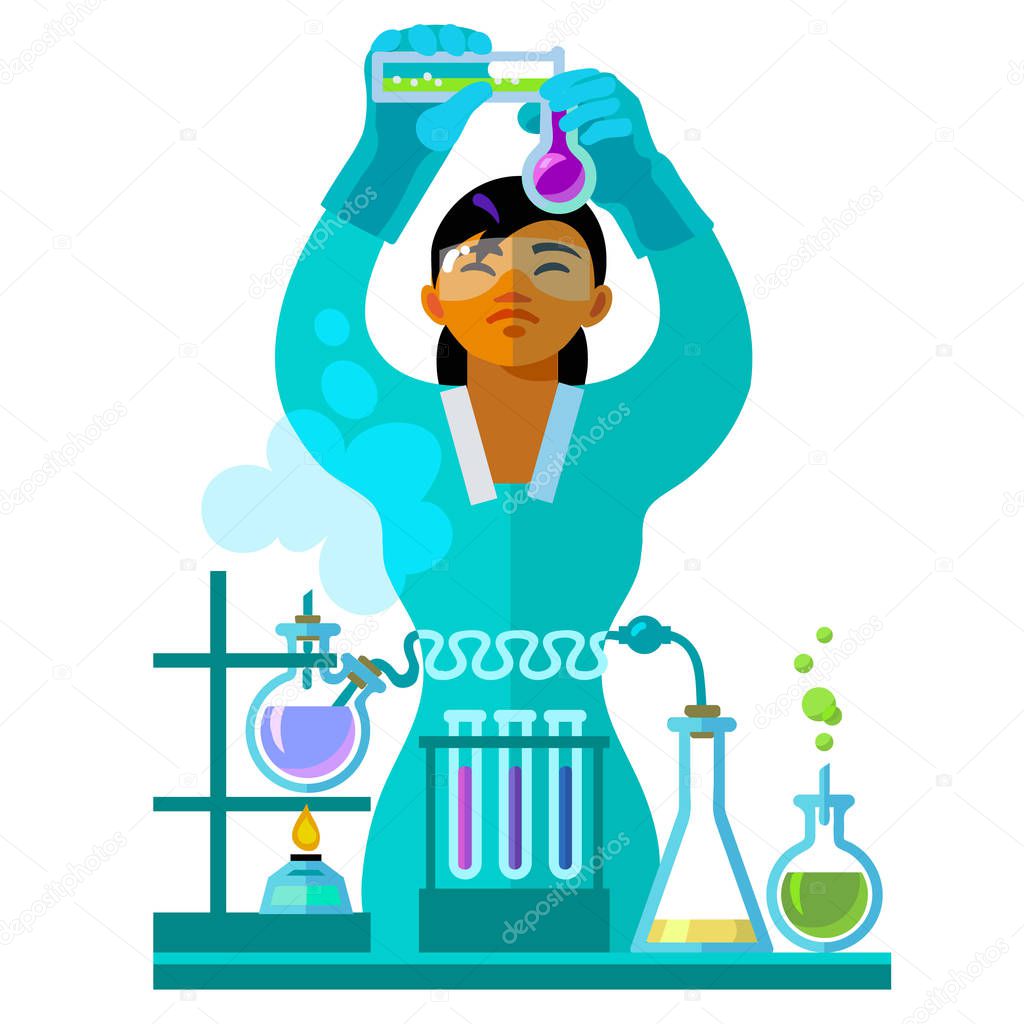 Beautiful young woman scientist working in the laboratory. Vector