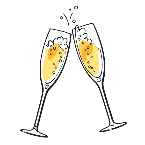 Twee mousserende glazen champagne. — Stockvector