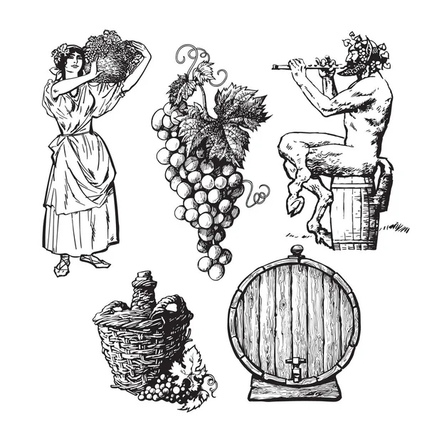 Ensemble d'éléments dessinés à la main pour la conception du vin — Image vectorielle