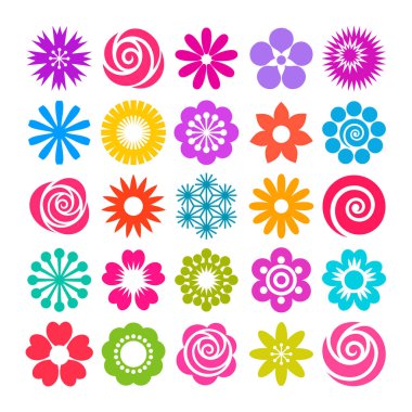 Vektör çiçek simgeleri düz stil kümesi