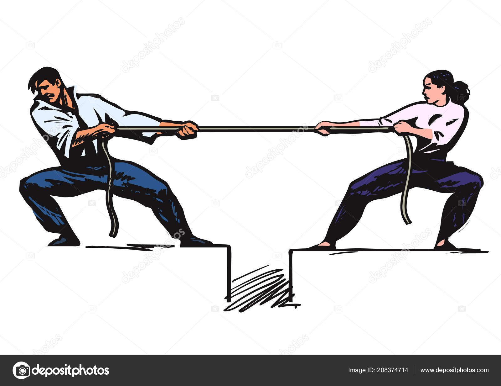 Tug of war. Man and woman are pulling rope. Vector Stock Vector by  ©UncleLeo 208374714
