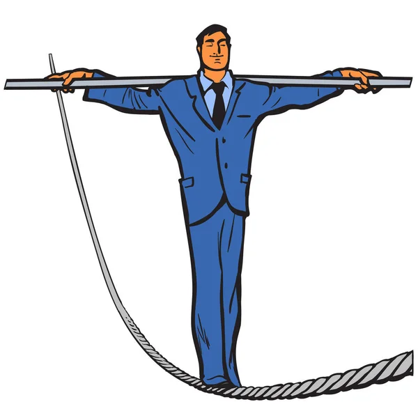 Uomo d'affari - camminatore di corda. Stabilità e coraggio concetto di business. Vettore — Vettoriale Stock