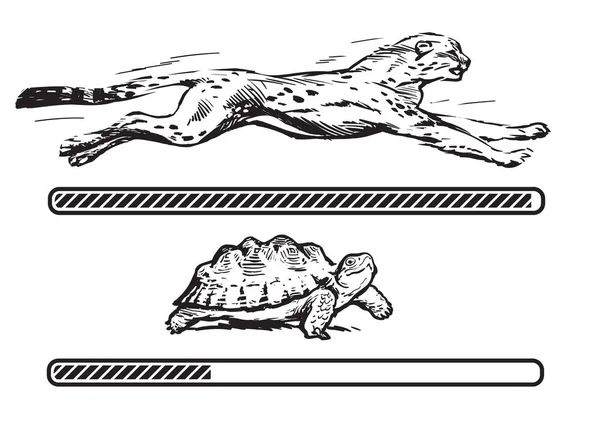 Geparden und Schildkröten. Schnelle und langsame Ladestange. Vektor — Stockvektor