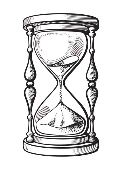 Reloj de arena. Bosquejo vectorial dibujado a mano en blanco y negro — Archivo Imágenes Vectoriales