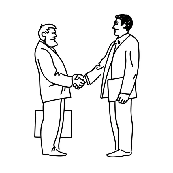 Two businessmen shaking hands. Hand drawn vector illustration. — Stock Vector