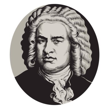 Johann Sebastian Bach. Büyük Alman besteci ve müzisyen. Vektör portre gravür tarzında.