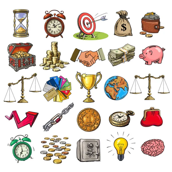 Cartoon hand drawn big business set in sketch style. Royalty Free Stock Illustrations