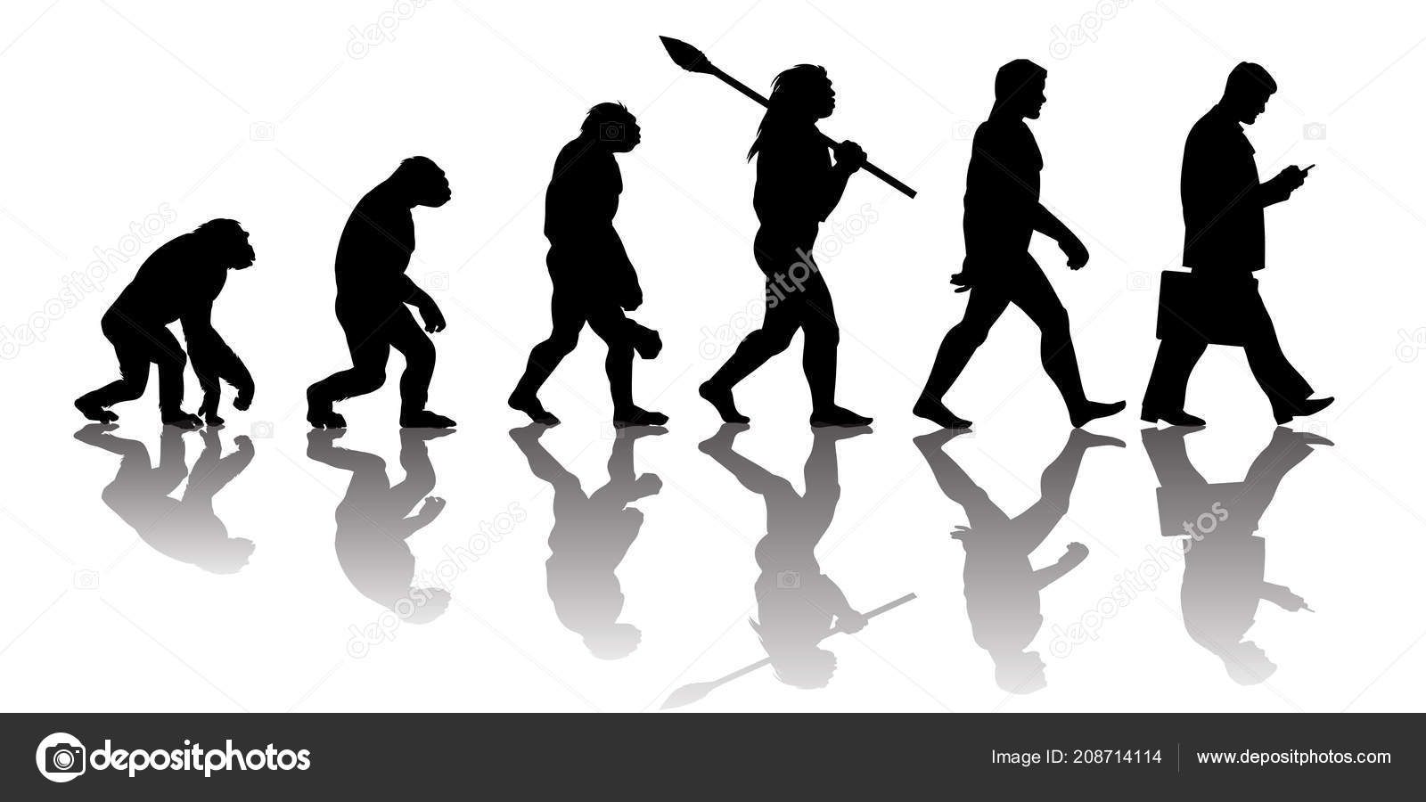 Evolução humana de macaco para homem de negócios moderno com