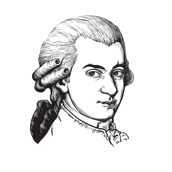 Wolfgang Amadeus Mozart. Grote componist en muzikant. Vector portret. — Stockvector