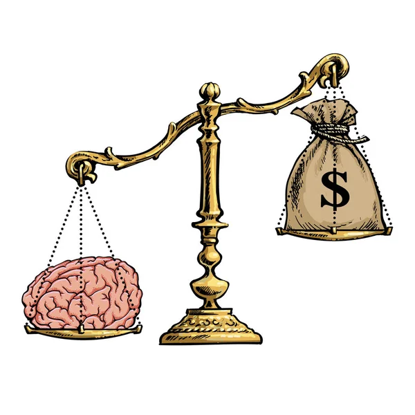 L'argent du cerveau en surpoids sur des écailles d'or. Vecteur . — Image vectorielle