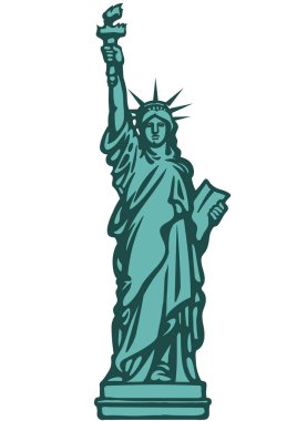 Özgürlük heykeli New York şehri. Çizilmiş vektör çizim el.
