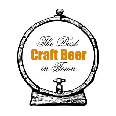 Eski ahşap metinle şehirdeki en iyi zanaat bira varil. Kroki tarzı el boğulmak vektör.