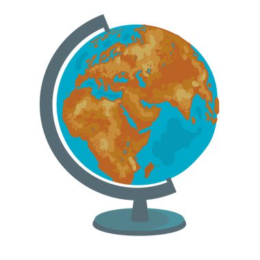 Okul küre. Dünya'nın modeli. Coğrafya simgesi. Elle çizilmiş vektör.