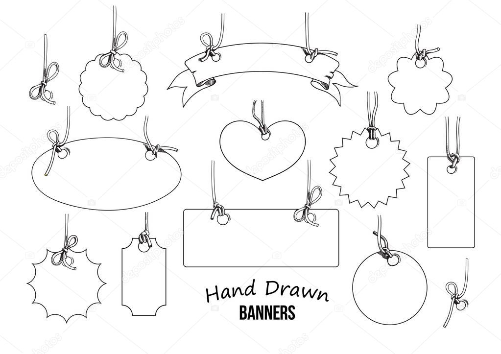 Set of hand drawn labels and banners. Hand drwn vector.
