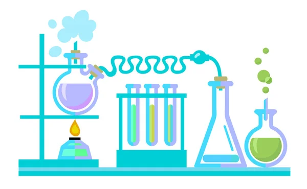 Chemické vědy laboratorní zařízení. Test tubes, baňky, spiritlam. Vectot. — Stockový vektor