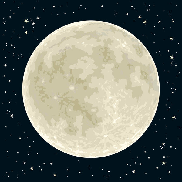 Full Moon and stars on a night sky. Vector.