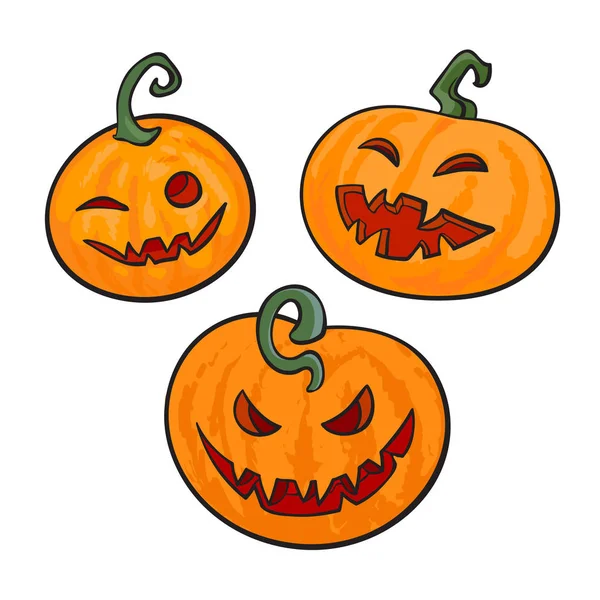 Dizi karikatür Halloween pumpkins. Çizilmiş vektör çizim el.