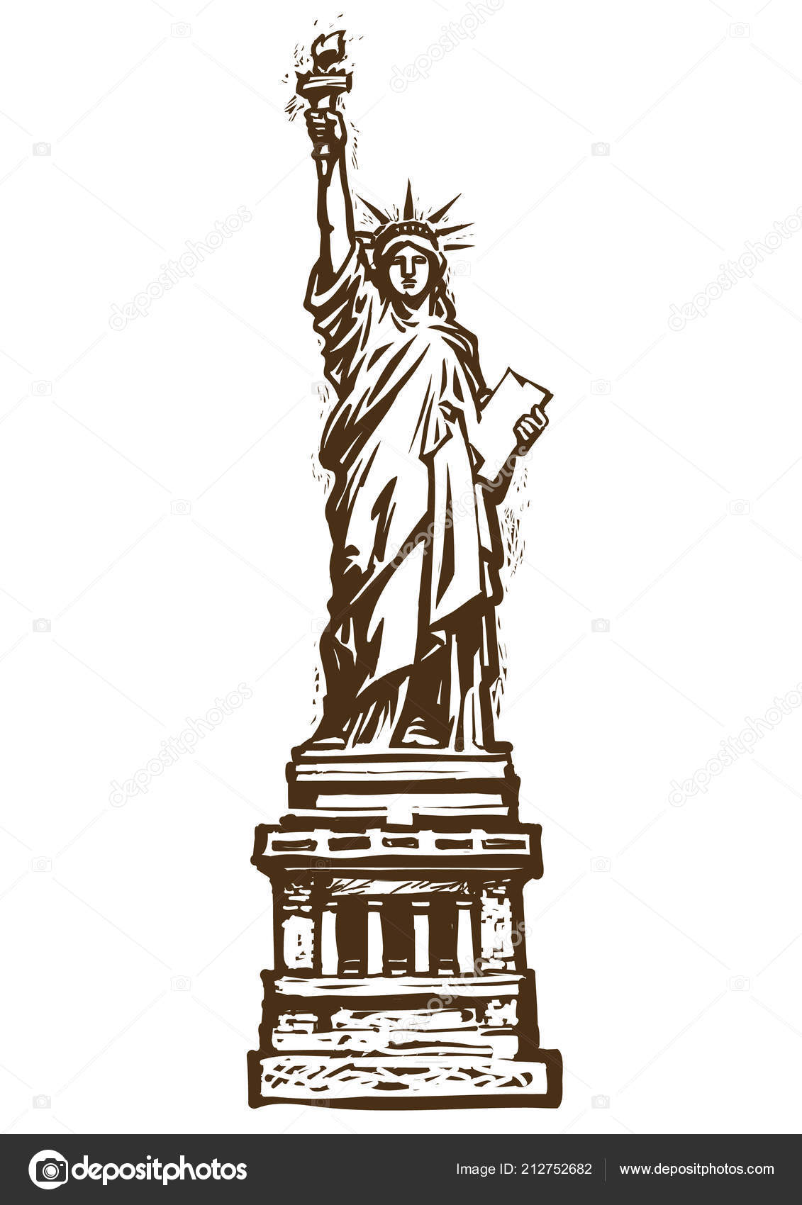 La Estatua de la Libertad. Estilo grabado. Bosquejo dibujado a mano vector  . Vector de stock #212752682 de ©UncleLeo, image size:1131x1700