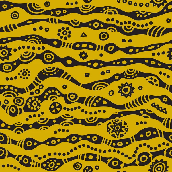 Seamless tribal pattern on the yellow background.African wavy striped texture. Vector — Stock Vector