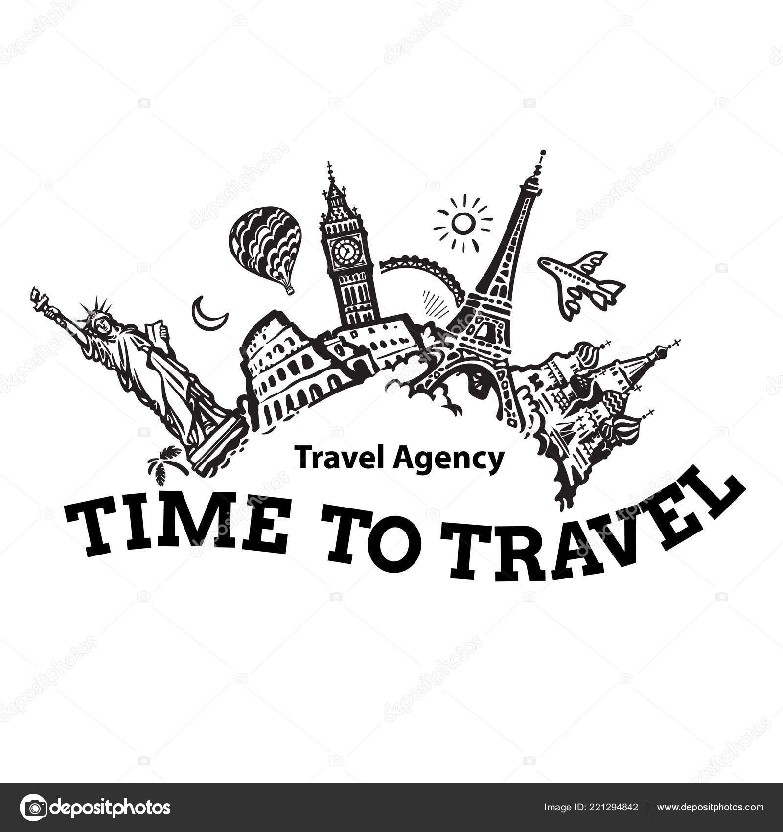 Travel agency signboard. Travel and tourism background. Famous world  landmarks located around the globe. Hand drawn sketch vector illustration.  Stock Vector Image by ©UncleLeo #221294842