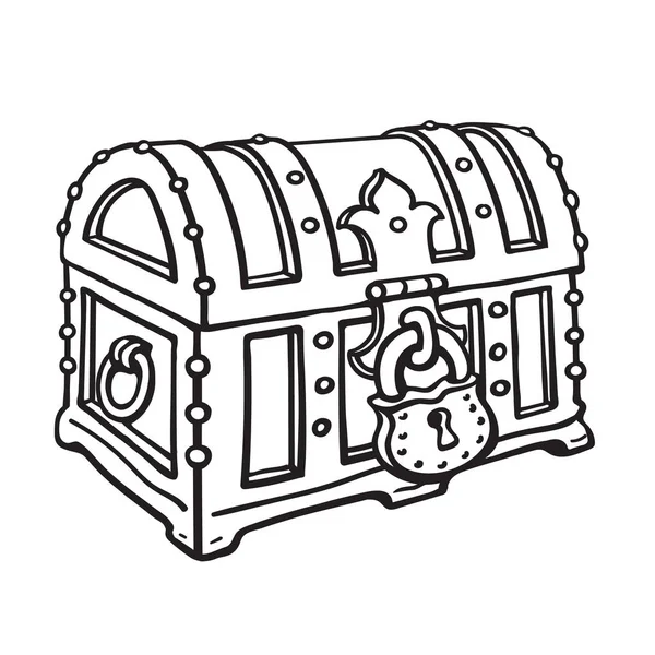 Låst pirate treasure chestg. Skiss stil hand dras vektorillustration. — Stock vektor