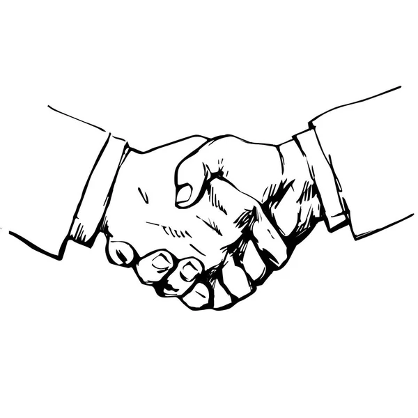 Sketch of handshake. Symbol of friendship, partnership, successful negotiating, business agreement. Hand drawn vector illustration. — Stock Vector