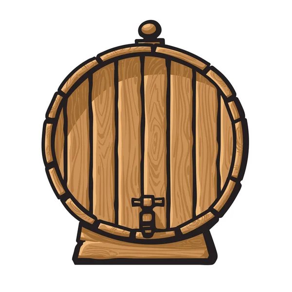 Caricatura viejo barril de madera con grifo. Ilustración vectorial dibujada a mano . — Vector de stock