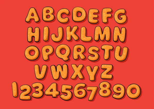 圣诞节和新年姜饼饼干字母表。卡通字母和数字。手绘向量. — 图库矢量图片