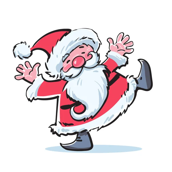 Grappige cartoon Santa Claus dansen. Hand getrokken schets stijl vectorillustratie geïsoleerd op witte achtergrond. — Stockvector