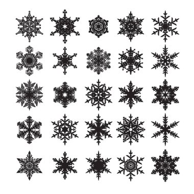 Kar taneleri siluet kümesi. Tasarım öğeleri için Noel, yeni yıl, kış.