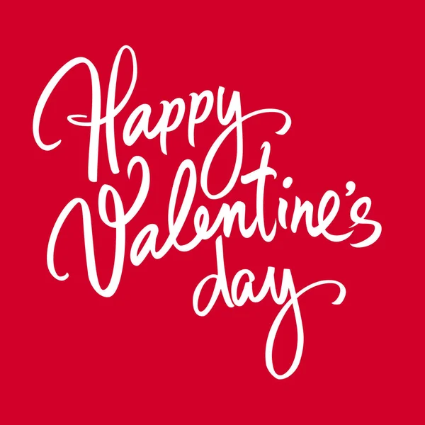 幸せなバレンタインデーは手書きレタリングです。赤の背景に分離する白い書道テキスト。バレンタインの日の休日のタイポグラフィ。ベクトル. — ストックベクタ