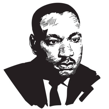 Martin Luther King. Siyah ve beyaz el çizilmiş vektör portre.