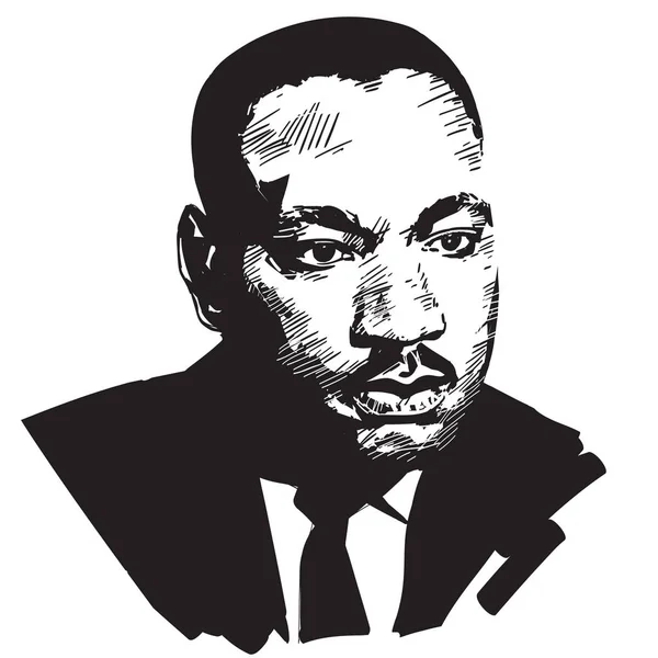 Martin Luther King. Siyah ve beyaz el çizilmiş vektör portre. — Stok Vektör