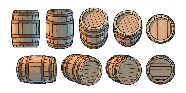 一套不同位置的木桶。正面和侧面看法, 在不同的角度向量例证查出在白色. — 图库矢量图片