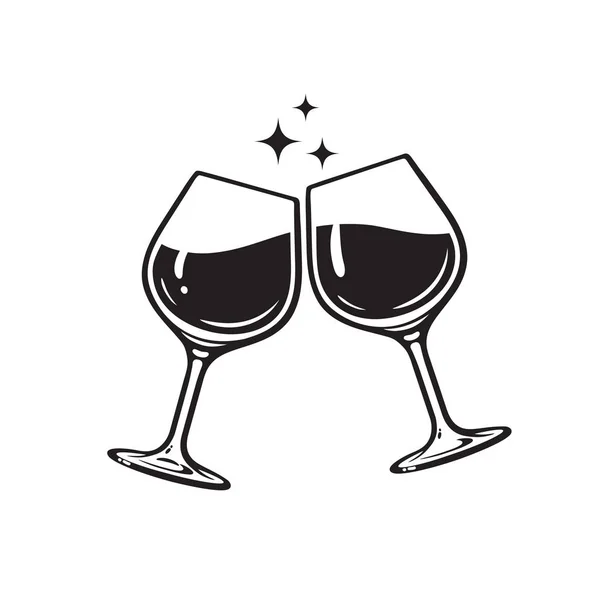 Twee glazen wijn. Proost met winegasse. Clink bril icoon. Vector illustratie op witte achtergrond. — Stockvector