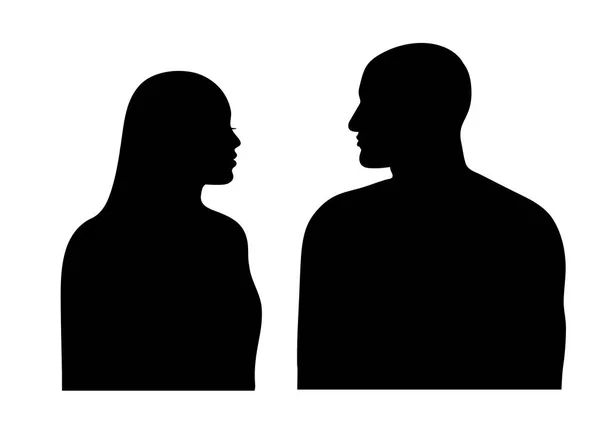 Sílhueta de homem e mulher. Duas caras no perfil. Ilustração vetorial isolada sobre fundo branco . —  Vetores de Stock