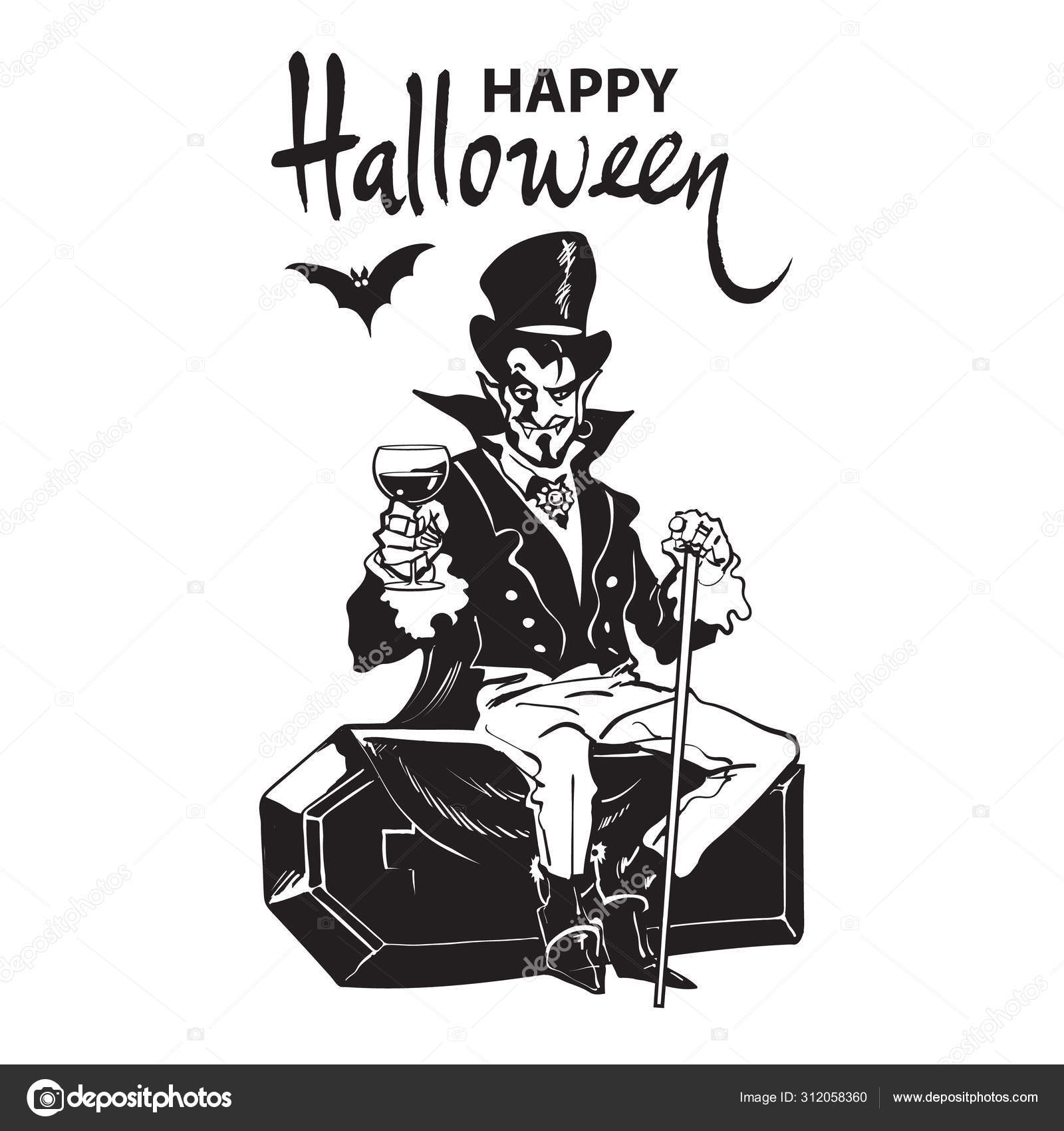 Happy Halloween. Cartoon Dracula Vampire in the night background . Vector  illustration. Stock Vector