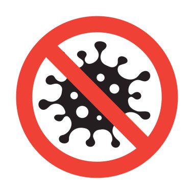 Coronavirus Simgesi 'ni durdurun, virüsün arka planında kırmızı yasaklama işareti. Vektör illüstrasyonu.