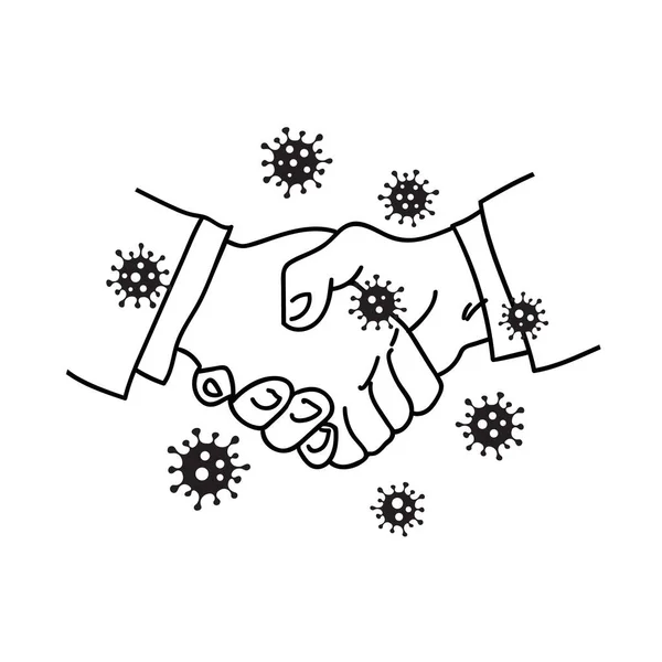 Virus spreads through handshake. Hand drawn vector illustration. — Stock Vector